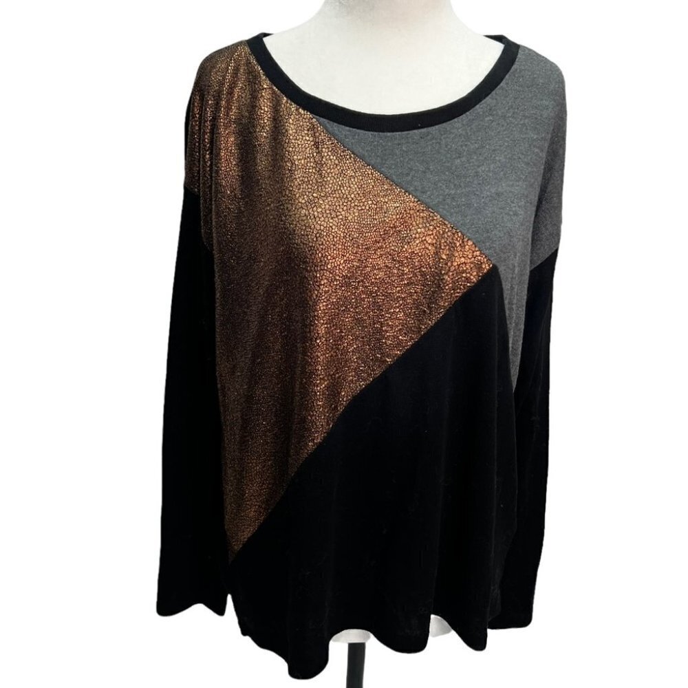 ROUND Neck🖤Long Sleeve T-Shirt Sweater Colour Blocking Size L
